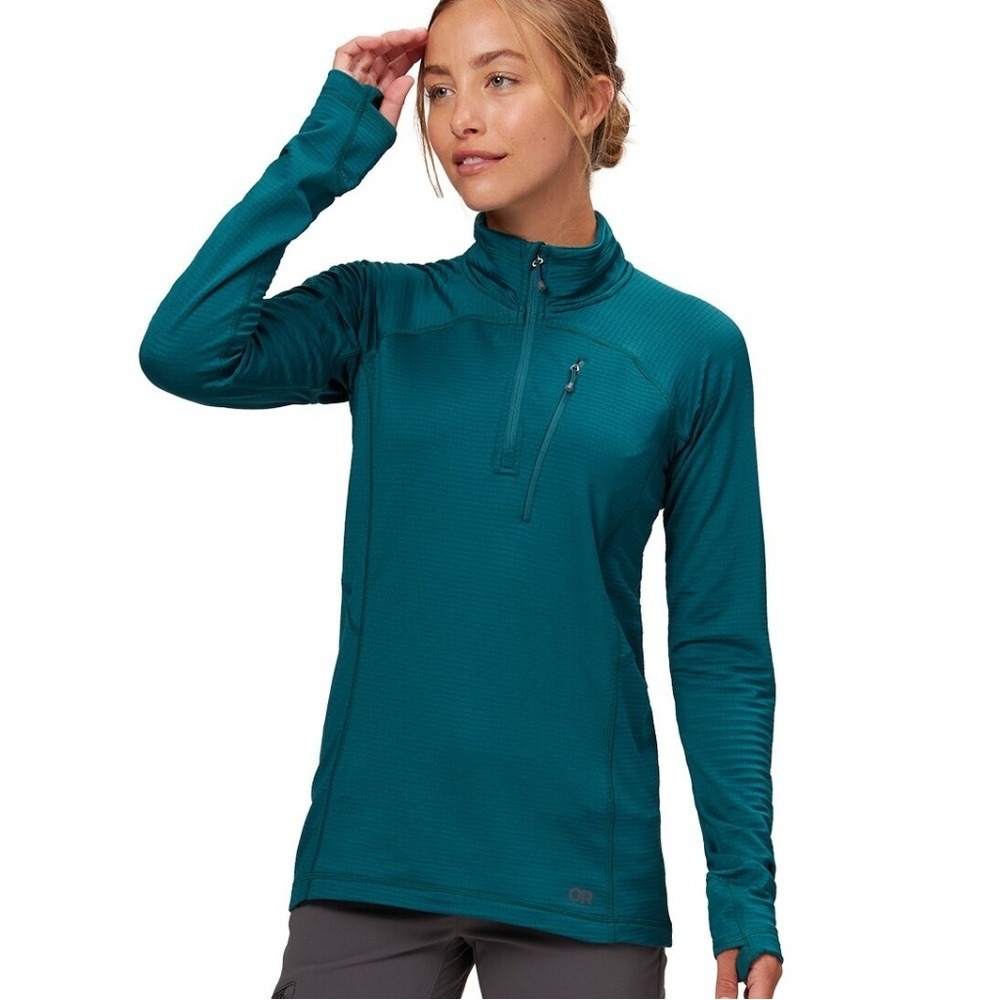 Outdoor Research Women's Vigor Quarter Zip Teal Grid Fleece Pullover Gorpcore